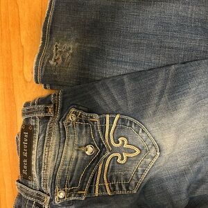 Rock Revival Blue Boot Cut Jeans with Vintage Wash